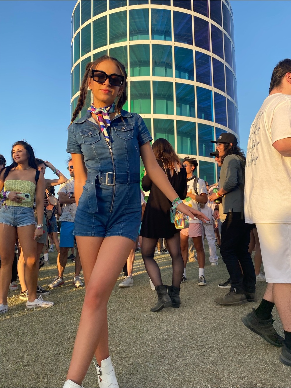 Guess Blue Denim Short Jumpsuit with Belted Waist